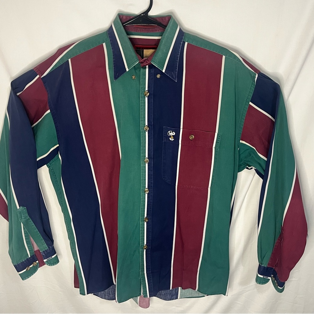 Vintage style embroidered snoopy long sleeve button down shirt.